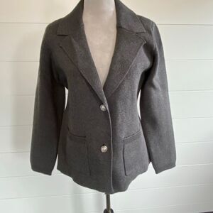 Elie Tahari Charcoal Knit Blazer - Tailored Two-Button Jacket Sz 12/14 (M) /001